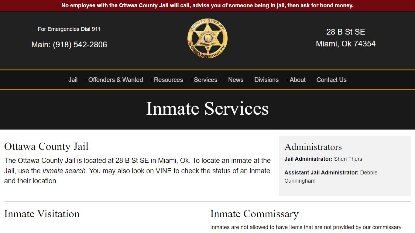 Inmate Services at the Ottawa County Jail