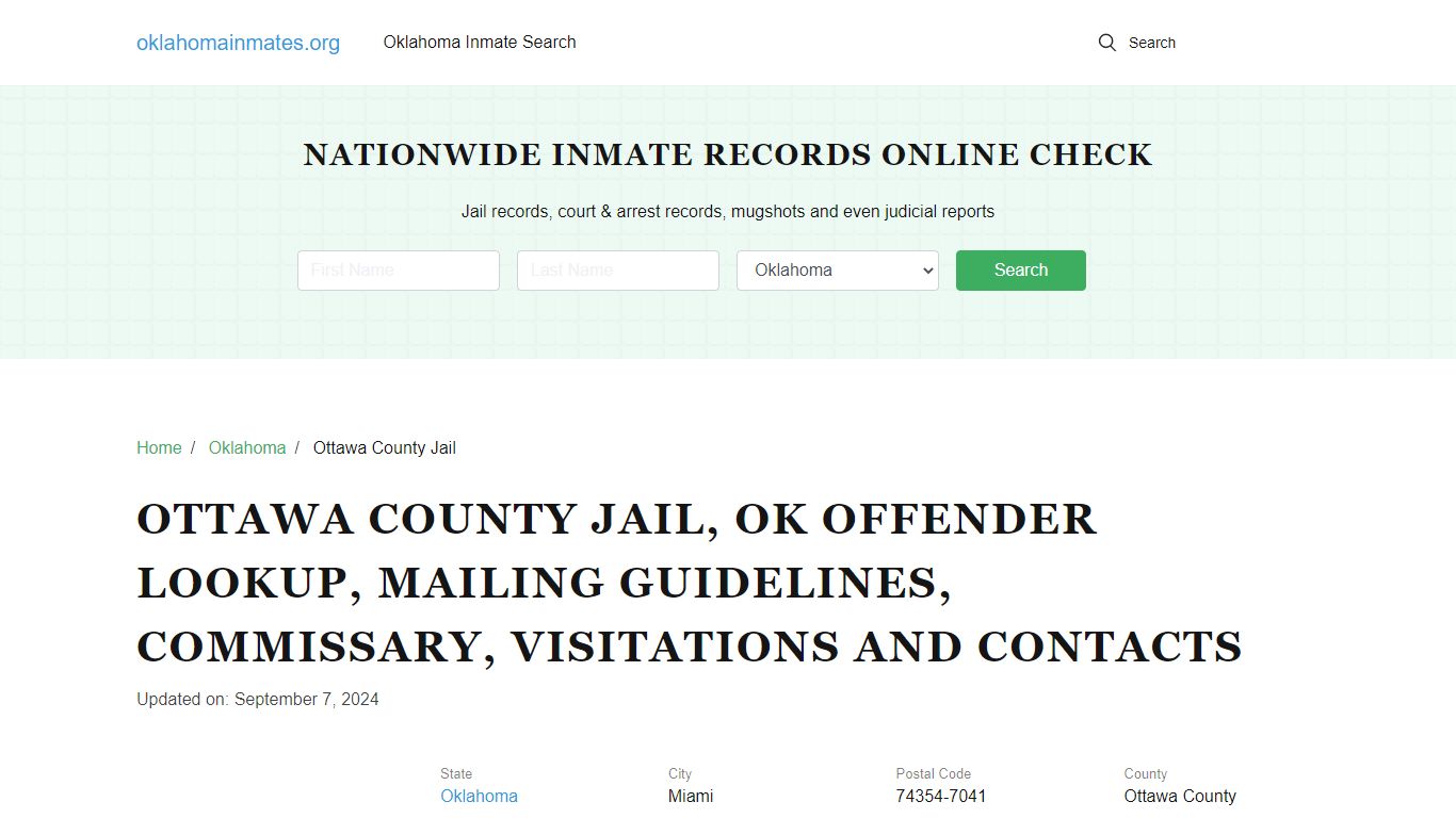 Ottawa County Jail, OK: Inmate Search Options, Visitations, Contacts